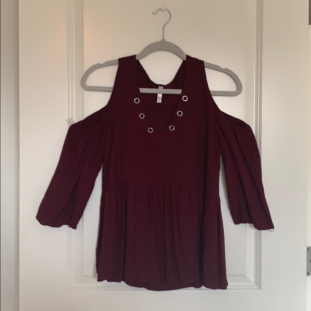 Cold Shoulder Burgundy Top